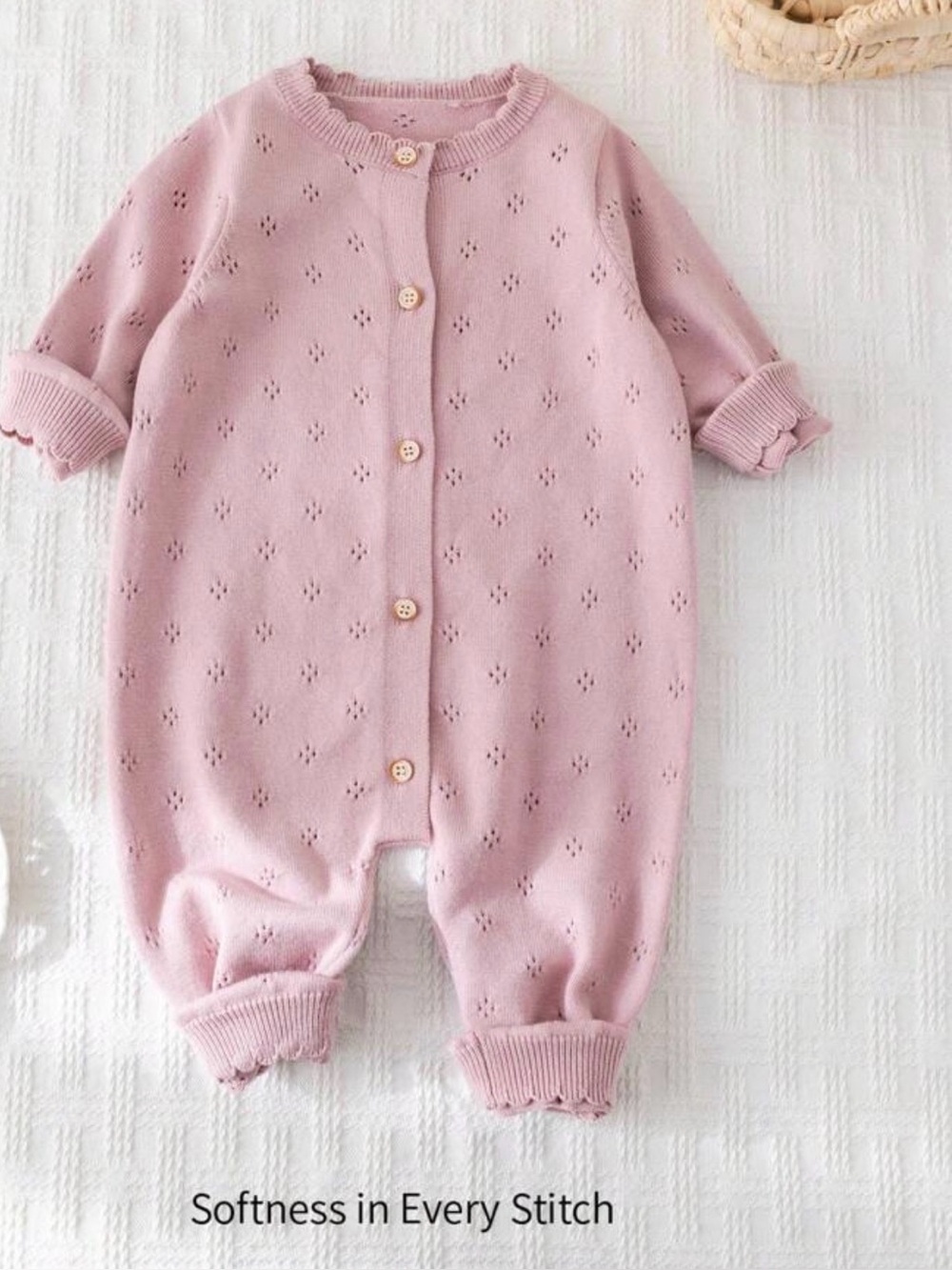 Classic Pink Knit Baby One-Piece Romper